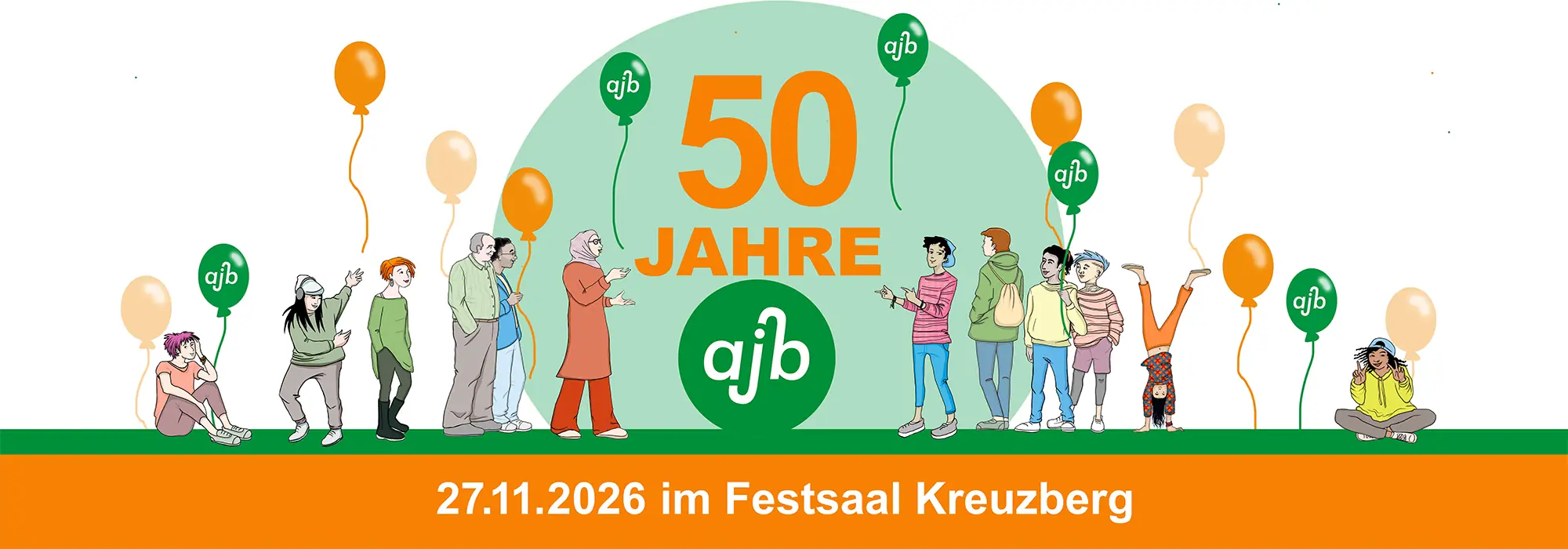 Banner 50 Jahre ajb am 27.11.2026 im Festsaal Kreuzberg